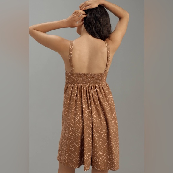 Anthropologie Maeve Sleeveless Square Neck Babydoll Romper Cotton Brown Size L - Picture 2 of 11